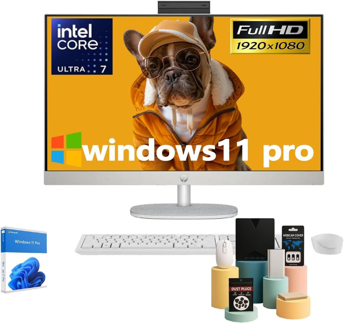 HP All-in-One de 27" con pantalla táctil, FHD IPS (1920 x 1080), Intel Ultra 7 de 12 núcleos, altura ajustable, gráficos Intel, Windows 11 Pro, negro, con accesorios, 64 GB DDR5, 2 TB SSD HP 27 All-In-One Desktop