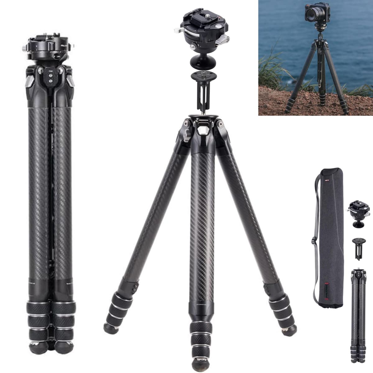 XCJSYP Falcam F38 Pro TreeRoot Tripié de viaje en fibra de carbono 61" con cabeza panorámica rápida R141K-320P