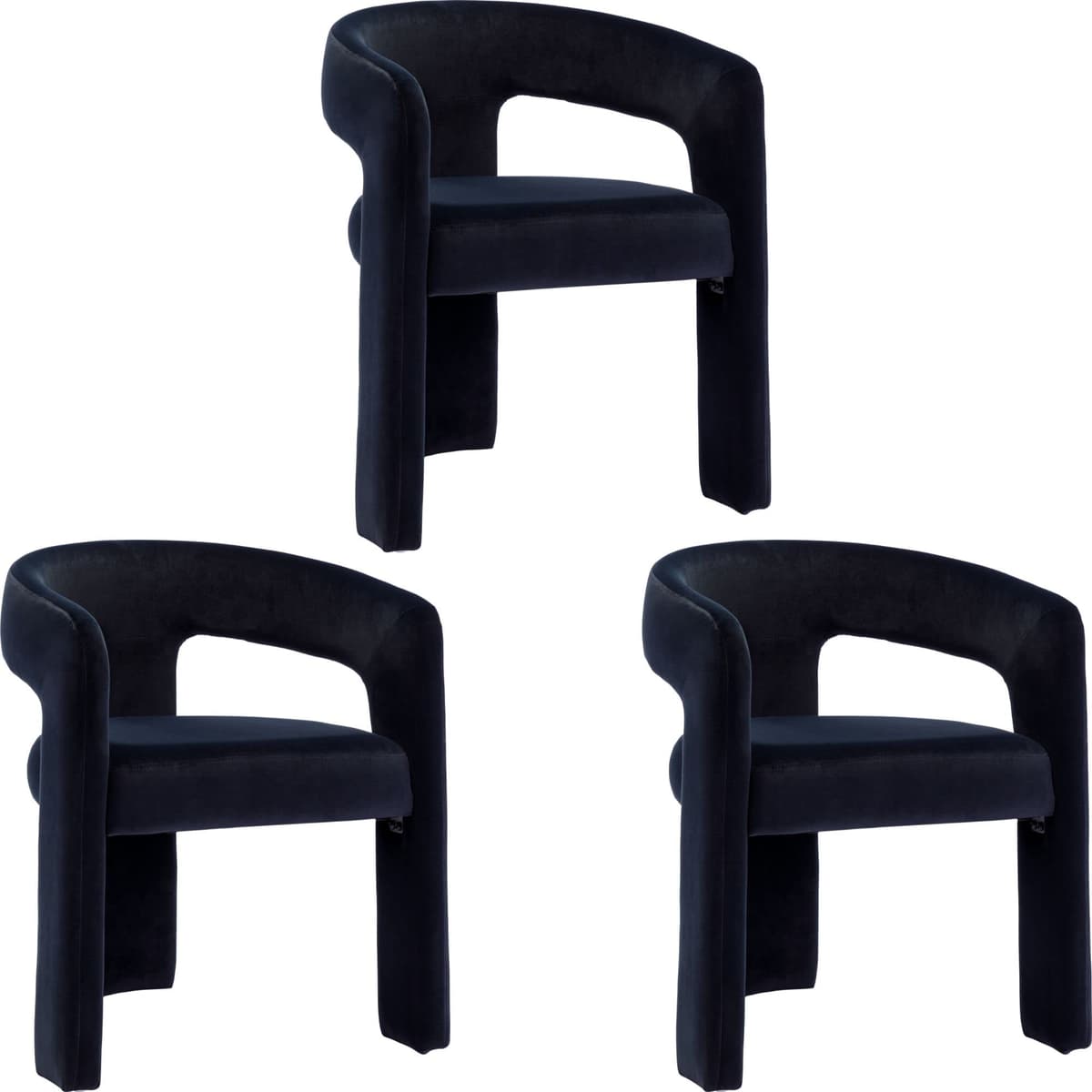 BESTANO Set x3 sillas modernas de terciopelo con respaldo abierto, estilo barril, negro 41e50779-0bd6-4008-b3be-5f9453bb3874