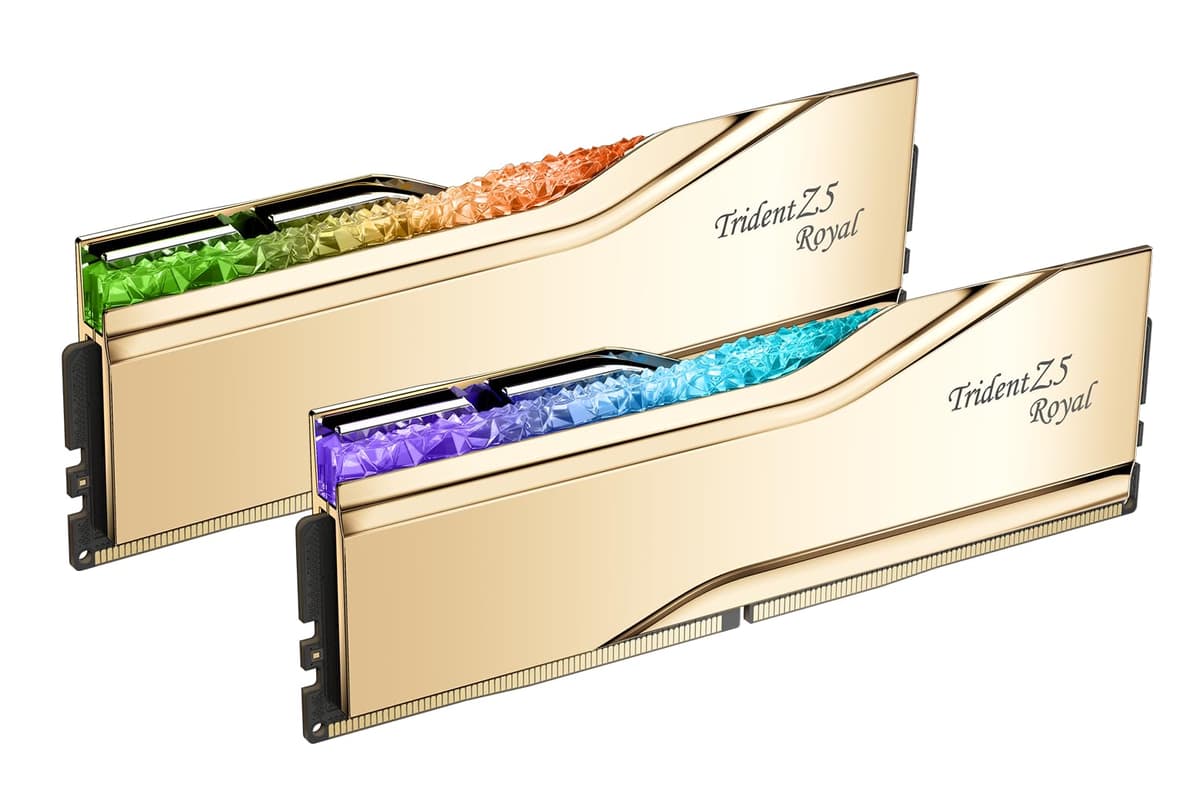 G.SKILL Trident Z5 Royal Serie DDR5 RAM (Intel XMP 3.0) 32GB (2x16GB) 6400MT/s CL30-39-39-102 1.40V Memoria para Computadora de Escritorio U-DIMM - Dorado (F5-6400J3039G16GX2-TR5G)