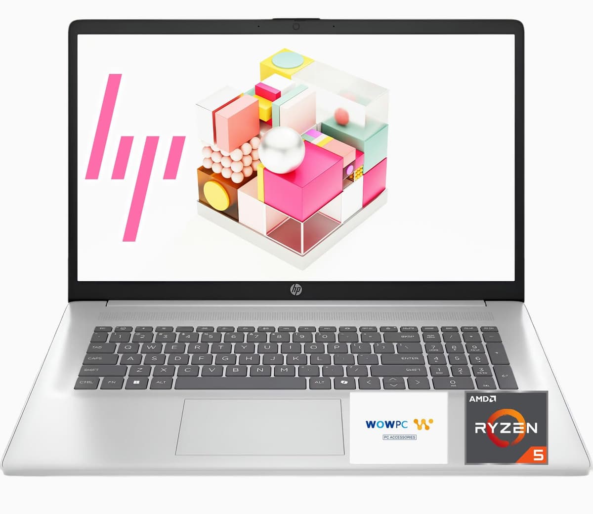 Laptop HP, pantalla FHD de 17.3" 1080p, AMD Ryzen 5 7430U (6 núcleos, 12 hilos), 16 GB RAM, 512 GB SSD, Windows 11 Home, WiFi 6, audio HD, antirreflejo, hasta 10 horas de batería, cámara HD, con USB de recuperación WOWPC HP 17