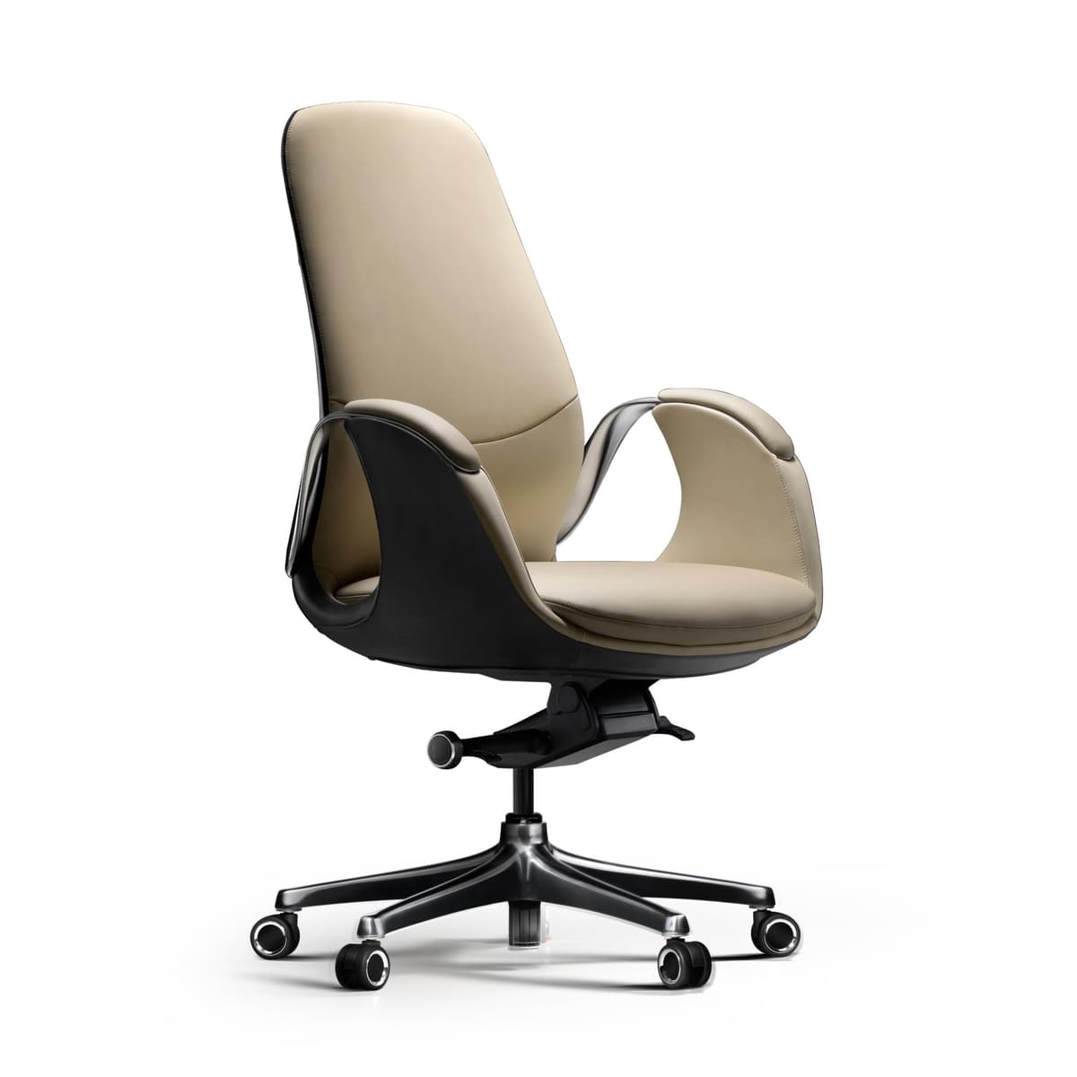 TOMU Silla ejecutiva de oficina en cuero genuino, respaldo medio, crema Y05 MID