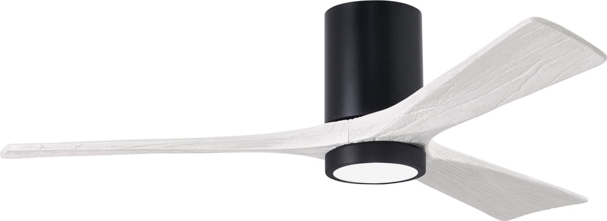 Matthews Fan Company Irene IR3HLK-BK-MWH-52 Ventilador de techo empotrado 52" con luz, control remoto y control de pared, motor DC silencioso, 3 aspas de madera, Matte Black con Matte White