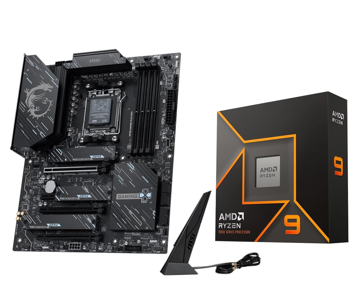 MICRO CENTER Procesador AMD Ryzen 9 9950X con Placa Madre MSI X870E Gaming Plus WiFi (ATX, AM5, DDR5, PCIe 5.0, M.2 Gen5, Wi-Fi 7) 9950XX870EGAMPLWF