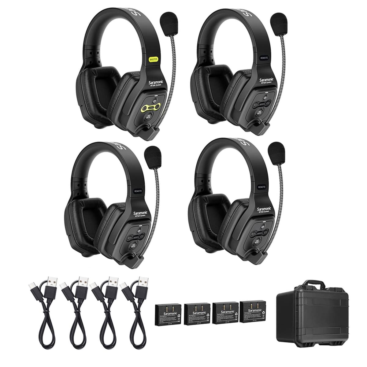 Saramonic WiTalk-WT4D | Intercomunicador inalámbrico 1.9 GHz de doble auricular para 4 personas con conexión full-duplex y estuche rígido personalizado
