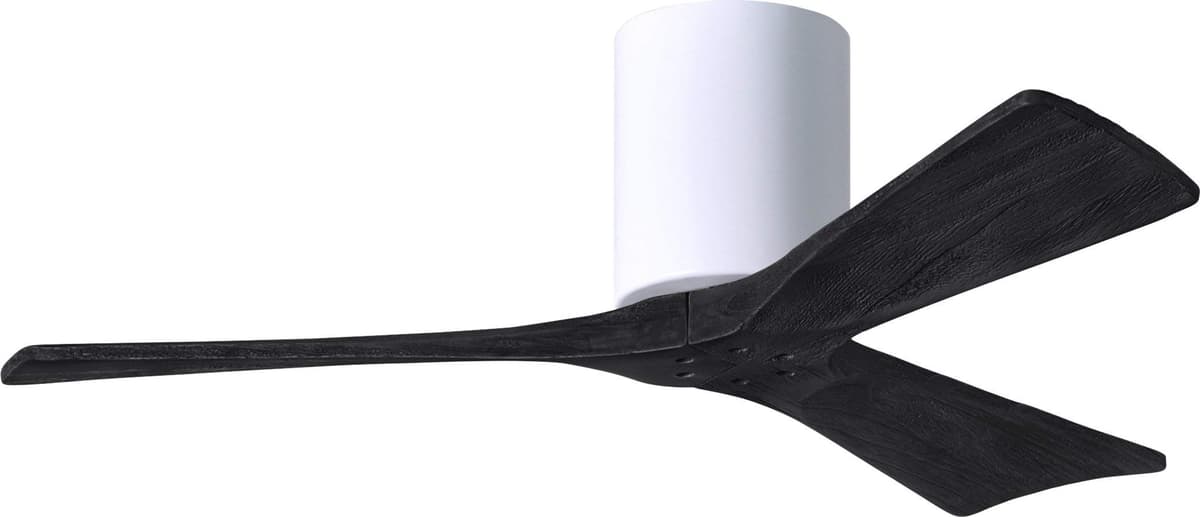 Matthews Fan Company Irene IR3H-WH-BK-42 Ventilador de techo empotrado 42" con control remoto y control de pared, motor DC silencioso, 3 aspas de madera negra, Gloss White