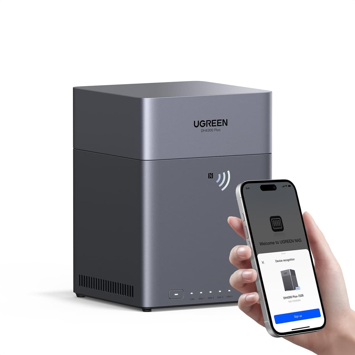 UGREEN NAS DH4300 Plus NAS de Escritorio de 4 Bahías, Soporta 120TB, Acceso Remoto, Álbum de Fotos con IA, Sistema Amigable para Principiantes, 8GB LPDDR4X RAM, 2.5GbE, HDMI 4K, Almacenamiento en Red (Sin Discos)