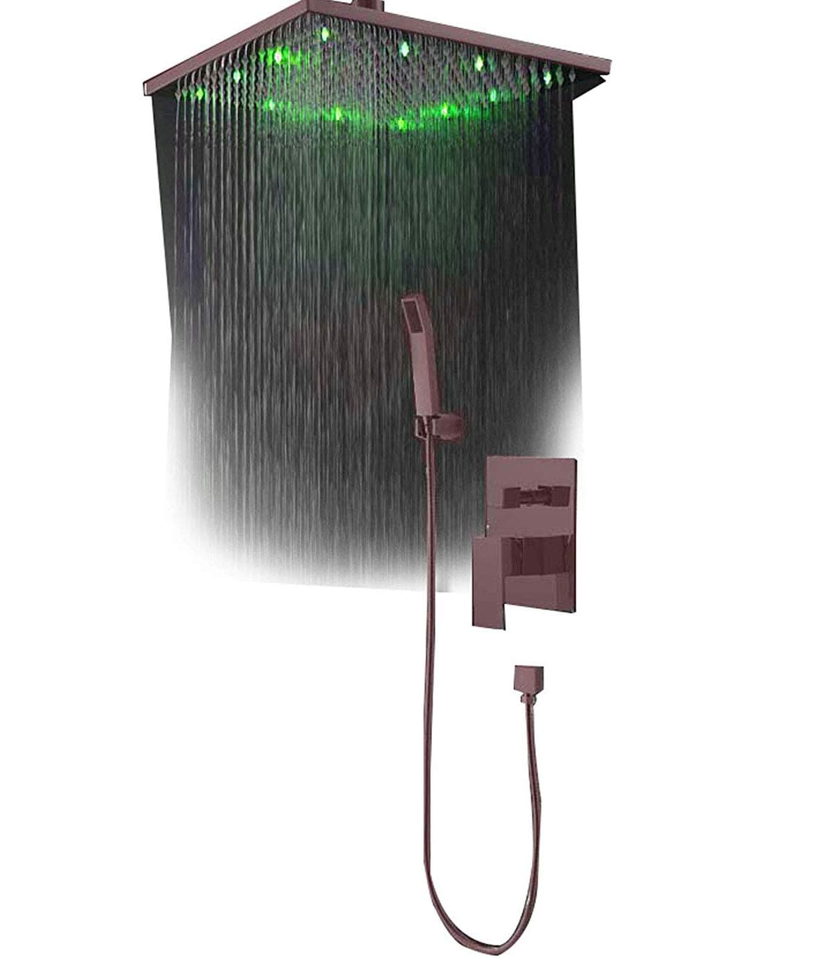 Cascada Luxury Juego de Ducha para Baño Cabezal de Ducha Tipo Lluvia con LED, Válvula de Doble Función y Ducha de Mano de Latón (16", Oil Rubbed Bronze)