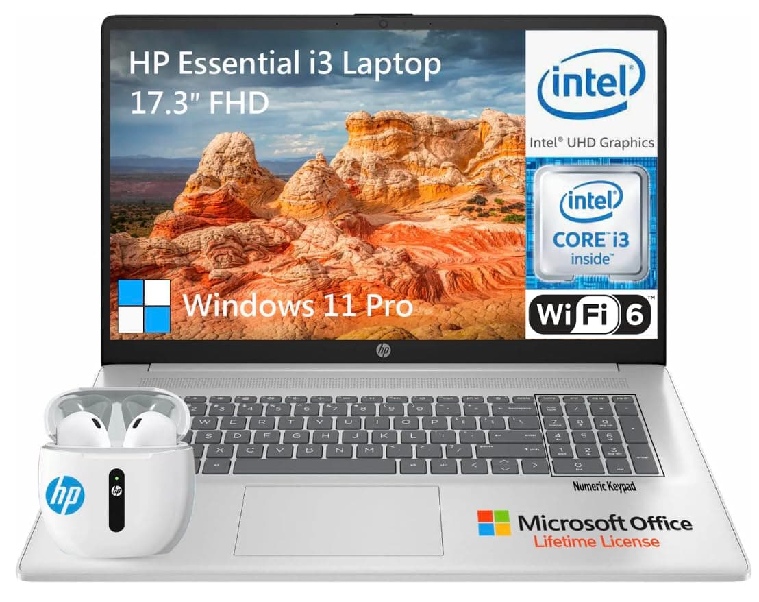 HP Laptop de 17.3 pulgadas, pantalla IPS FHD de 17", portátil empresarial Intel i3 de 8 núcleos, 32 GB RAM, 1 TB SSD + 512 GB PSSD, Windows 11 Pro con Office de por vida, USB-C, HDMI, teclado de tamaño completo, cámara HP 17