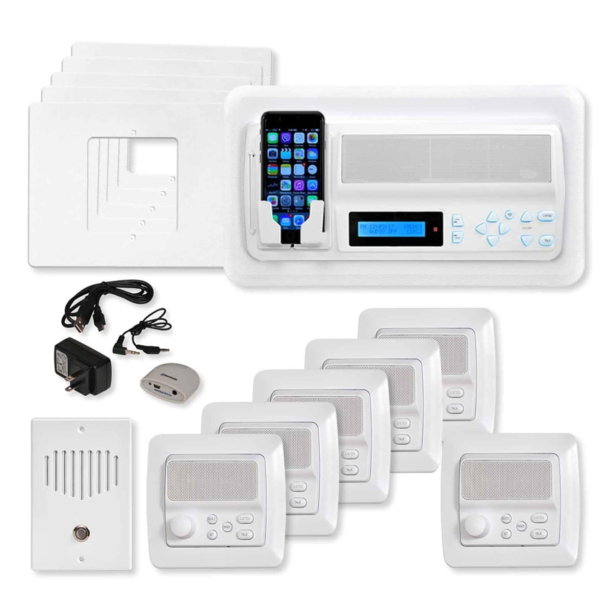 Intrasonic Technology IST RETRO - Sistema de música e intercomunicador para 5 habitaciones (marcos horizontales), blanco RETRO-MHPAC