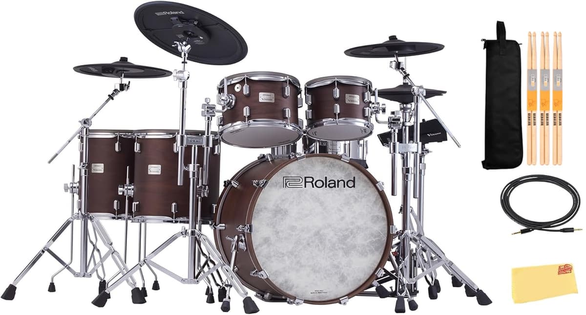 Roland VAD716 V-Drums Acoustic Design Electronic Drum Set - Satin Walnut Bundle con accesorios (sin throne) AUS-VAD716-SW-COMBO-DLX