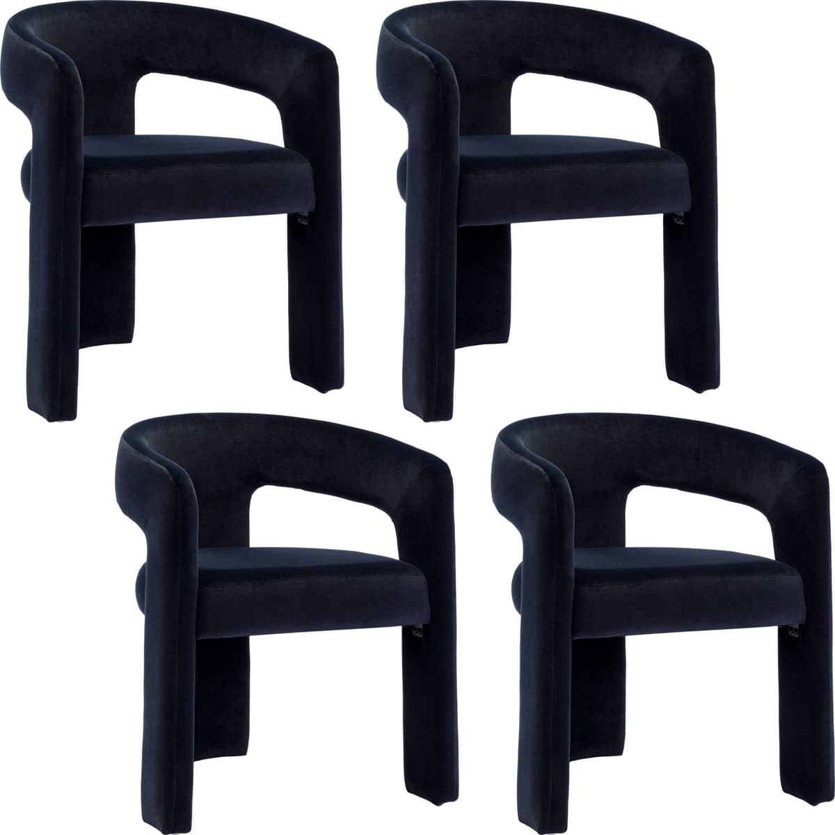 BESTANO Set de 4 sillas modernas tapizadas en terciopelo con respaldo abierto, diseño barril, negras 1ed8f4c2-4d23-4e90-85da-d80f7e31e504