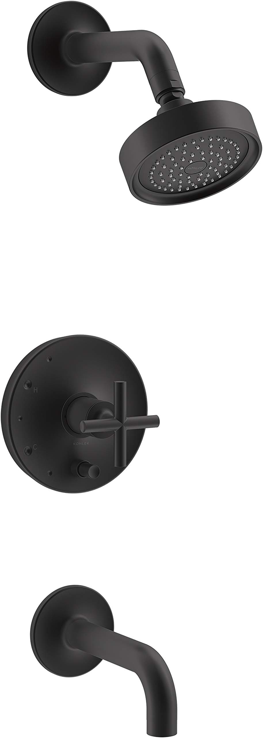 KOHLER Purist Rite-Temp Trim para baño y ducha con diverter push-button y manija cruz K-T14421-3-BL