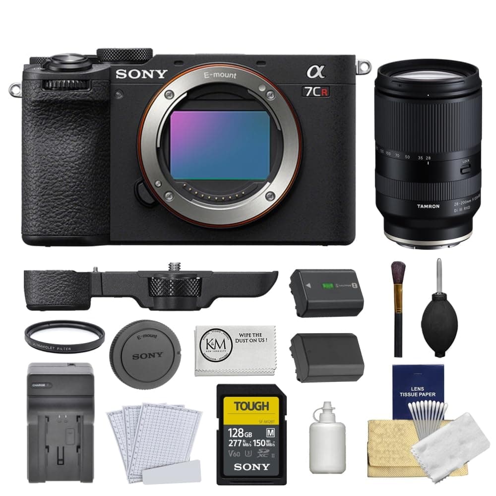 Sony a7CR Mirrorless Camera Black - Kit de 9 piezas con Tamron 28-200mm, 128GB, batería y accesorios ILCE7CRB-008