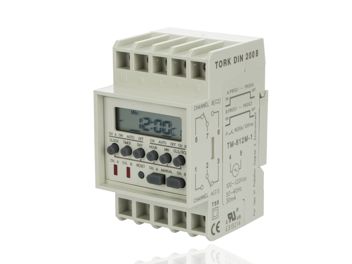 NSI Interruptor horario DIN para riel, serie 2, 7 canales, 7 días, contactos secos SPDT, entrada de reloj 120 VAC 50/60 Hz DIN200B