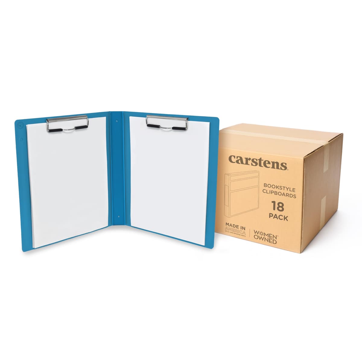 Portapapeles estilo libro Carstens de uso rudo con cubierta, 2 presillas - Azul piscina, paquete de 18 9714-00CS