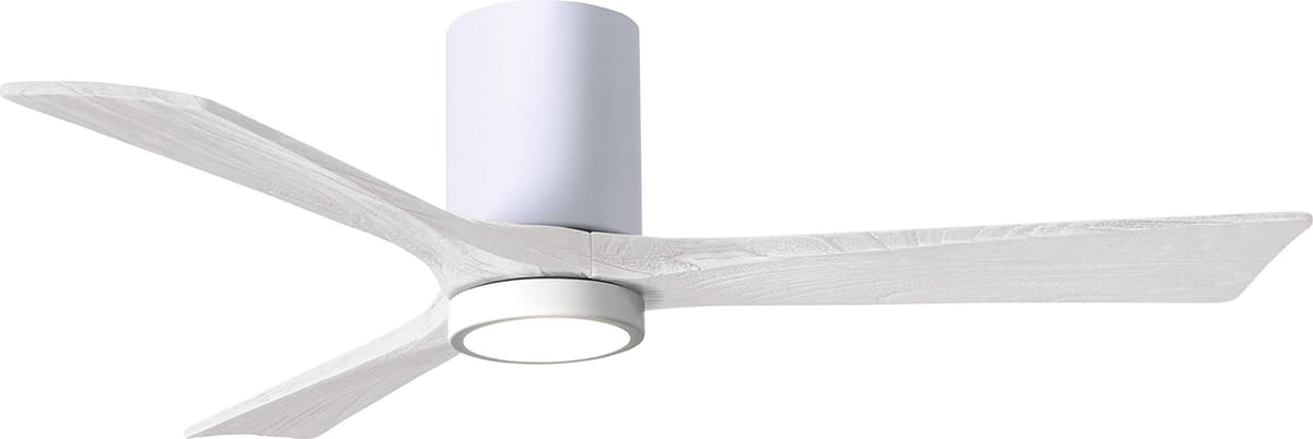 Matthews IR3HLK-WH-MWH-52 Irene ventilador de techo con luz 52", control remoto y de pared, motor DC silencioso, 3 aspas de madera, blanco brillante con blanco mate