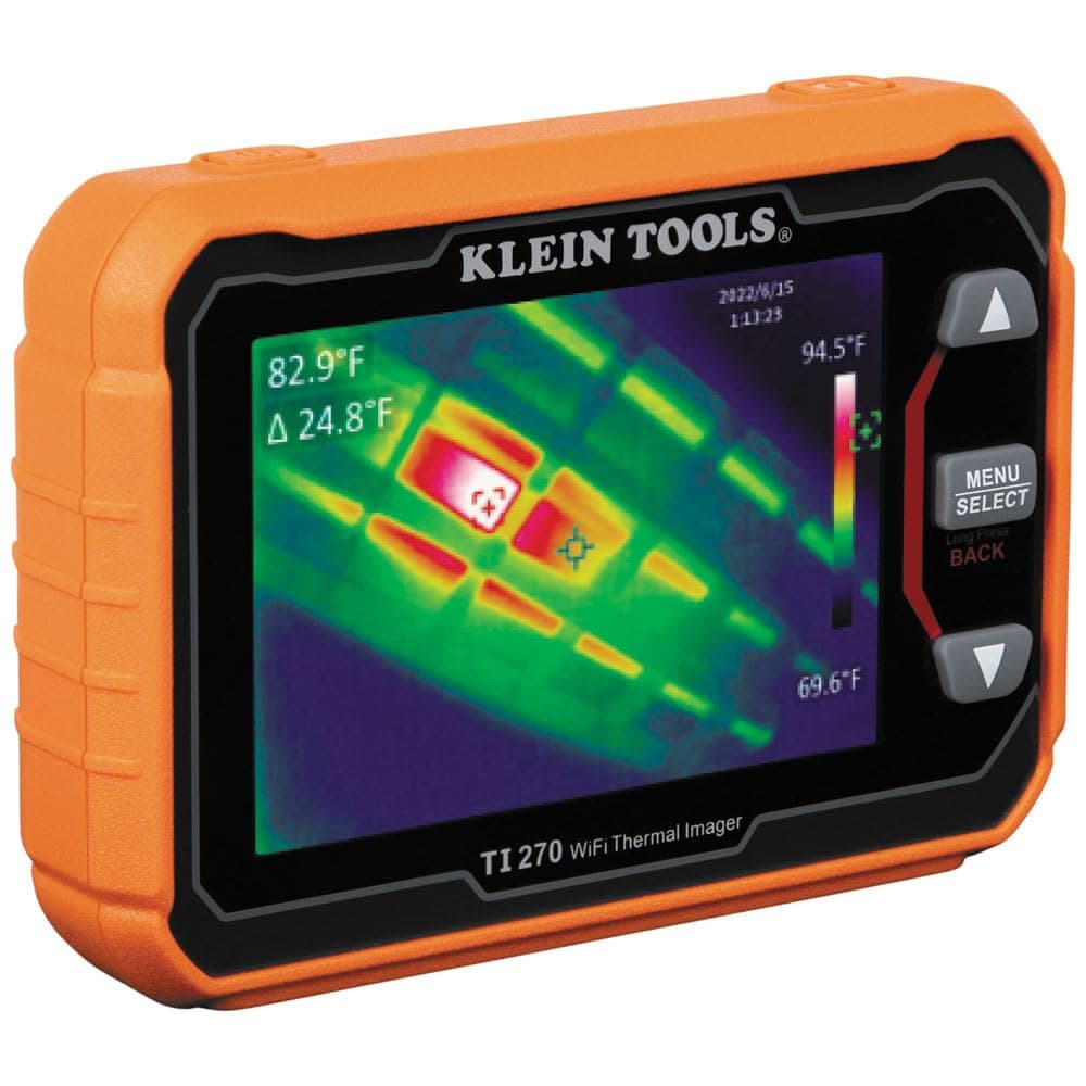 Klein Tools TI270 Cámara termográfica recargable, >10,000 píxeles, Wi-Fi, 3 paletas, puntos temp alto/bajo