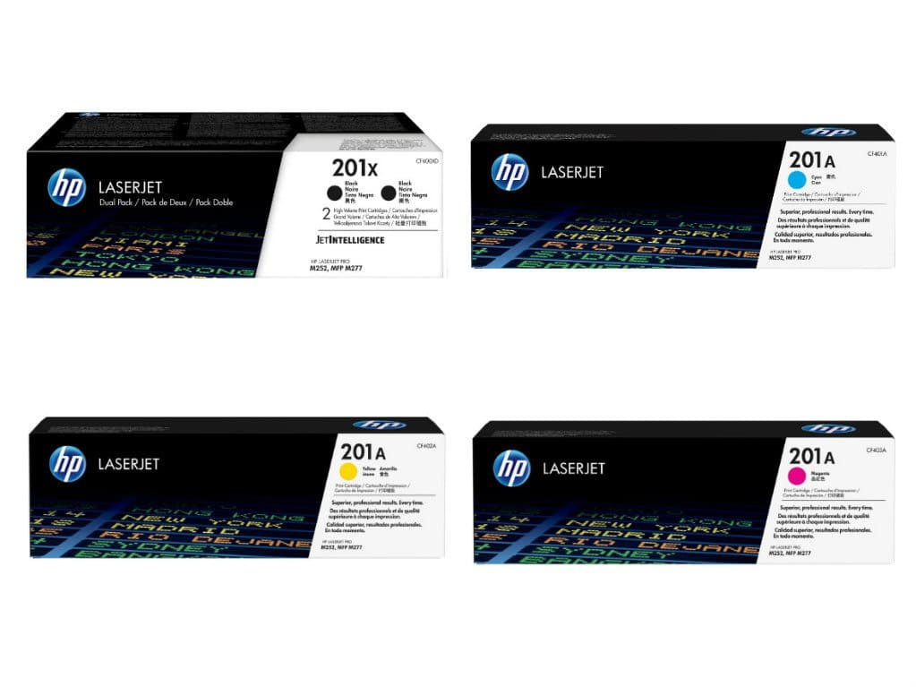 Pack: HP 201X (CF400XD) Negro alto rendimiento + HP 201A (CF401A/CF402A/CF403A) Cyan, Magenta, Yellow originales BND00799