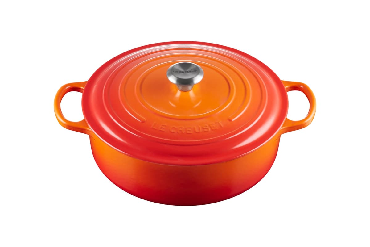 Le Creuset Olla holandesa redonda Wide de hierro esmaltado 6.75 qt, color Flame 21179030090041