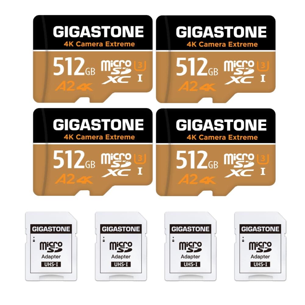 【Recuperación de Datos por 5 Años】 GIGASTONE Micro SD 512GB Paquete de 4, Cámara 4K Extreme, Tarjeta MicroSDXC para GoPro, Cámara de Acción, DJI, Video UHD, Lect./Escr. hasta 160/130MB/s, UHS-I U3 A2 V30 C10 c9355ef9-bf1a-494d-8fda-1f1465552d1a