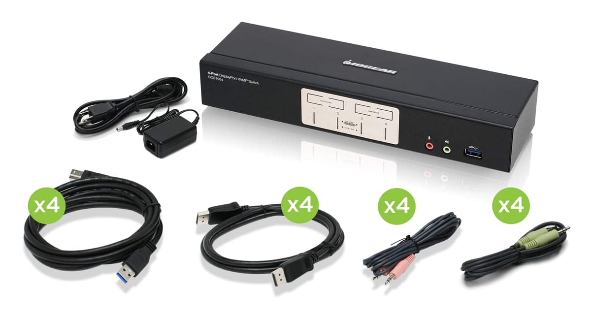 IOGEAR GCS1934 4-Port DisplayPort KVMP Switch 4K@60Hz con Hub USB 3.1 y Audio 7.1