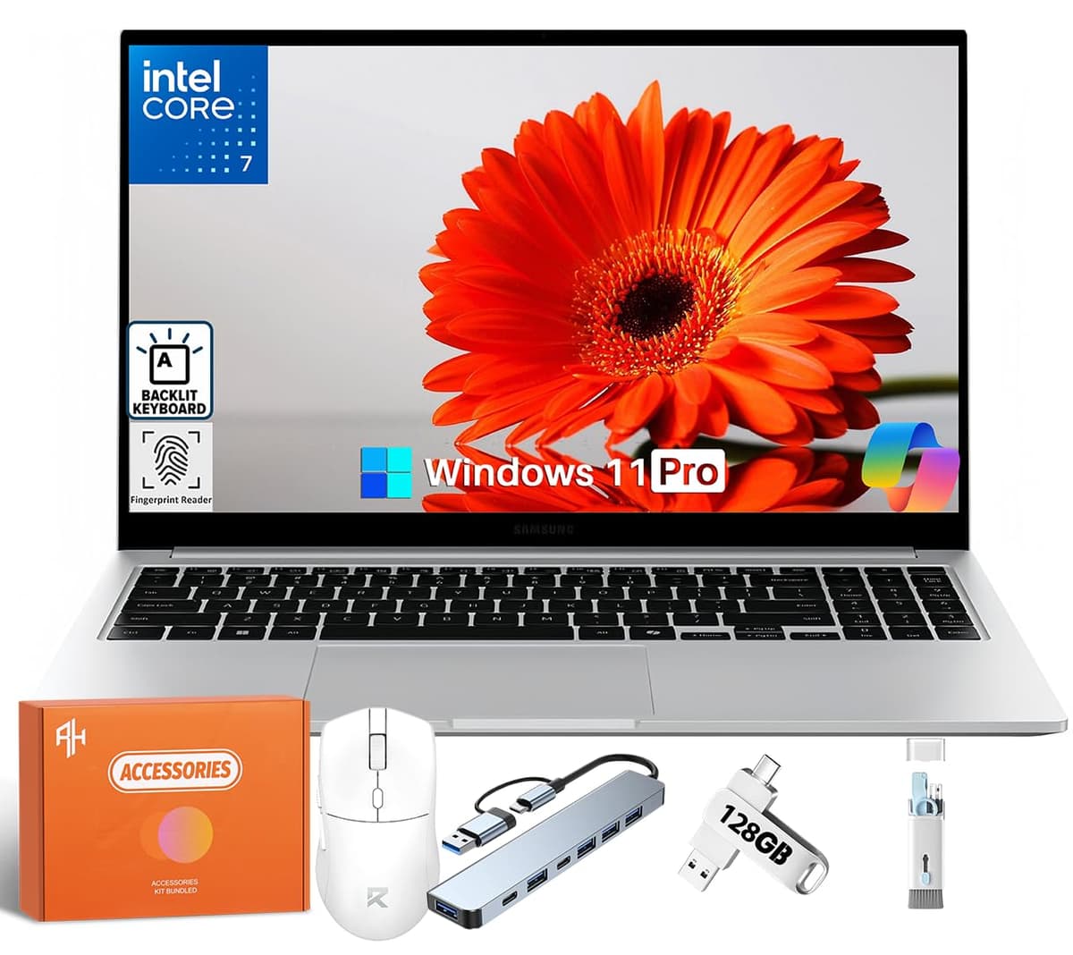 Samsung Galaxy Book4 Business Laptop Copilot AI PC, pantalla FHD de 15.6", procesador Intel 7 150U de 10 núcleos, 16 GB RAM, 512 GB SSD, teclado retroiluminado, lector de huellas, Wi-Fi, Bluetooth, HDMI, Windows 11 Pro