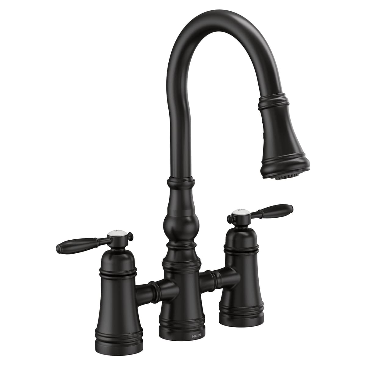 Moen Grifo de Cocina Puente con Dos Manijas y Caño Extraíble Weymouth Matte Black, S73204BL