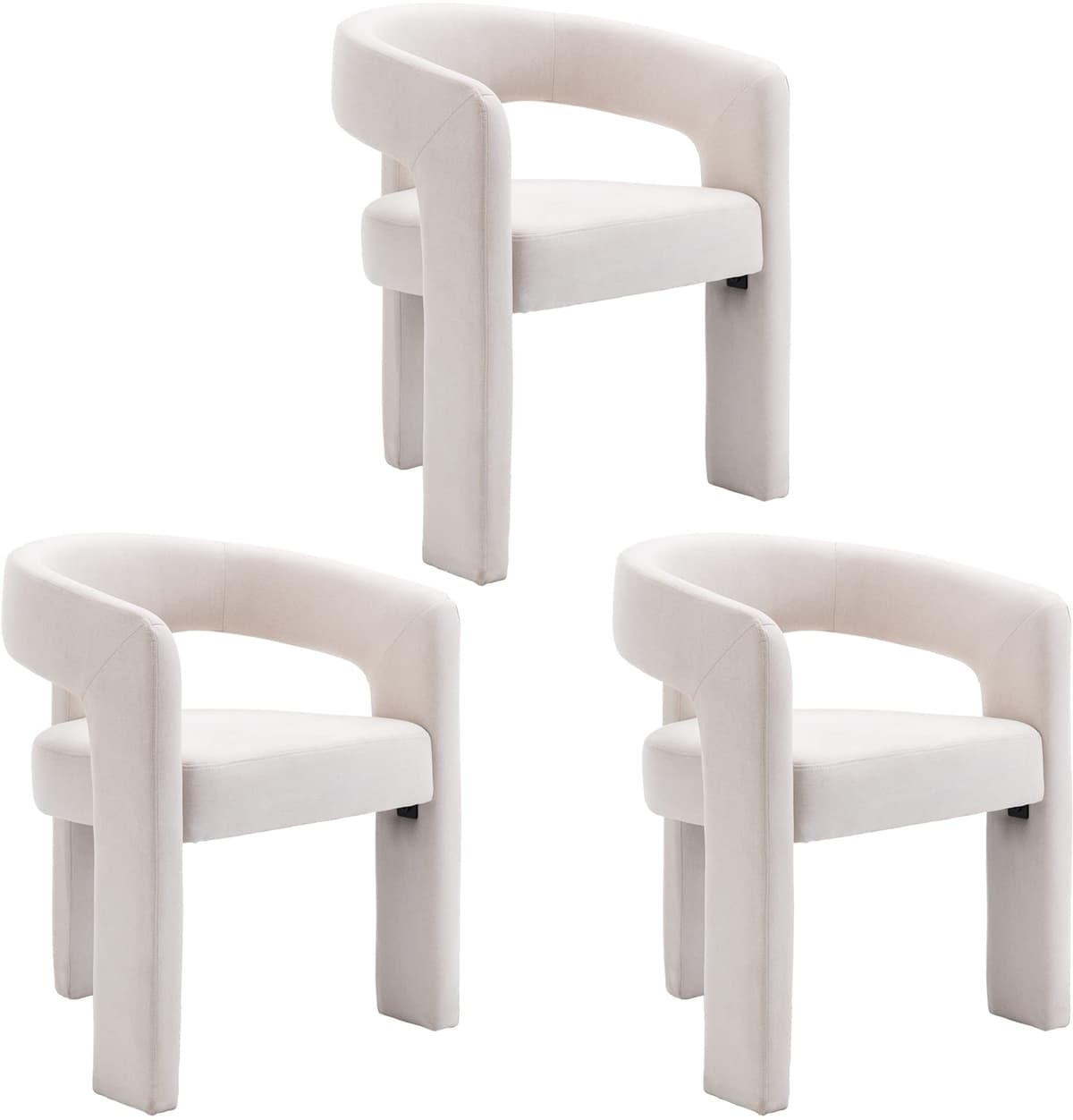 BESTANO Set de 3 sillas modernas tapizadas en lino con respaldo abierto, silla barril para comedor y acento, Ivory SY5101