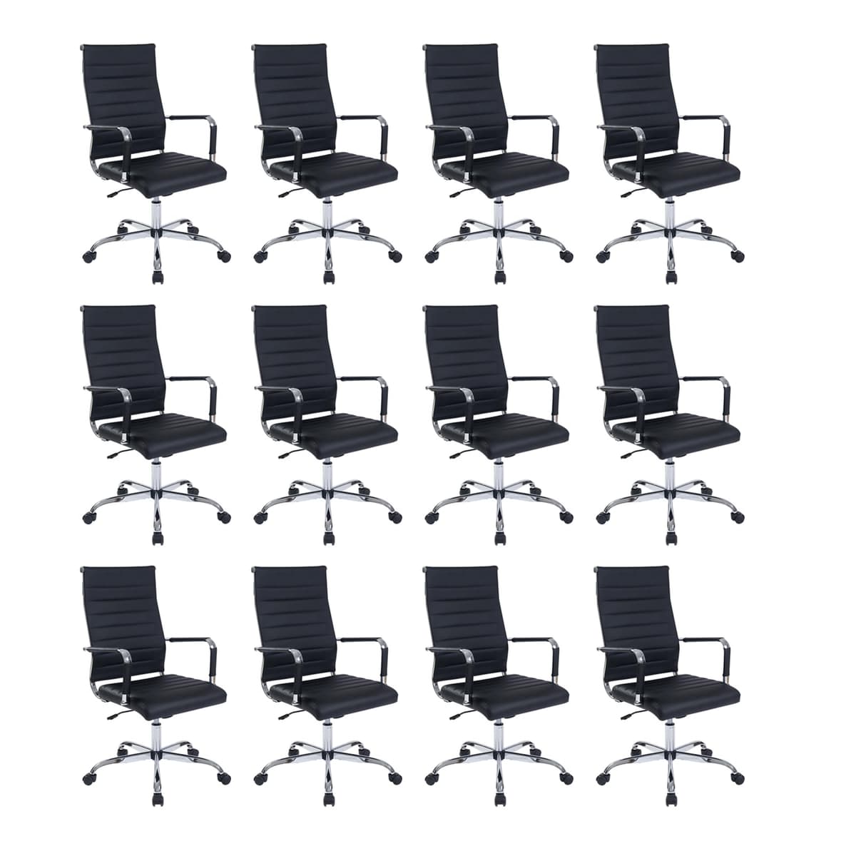 Walmokid Sillas de oficina ergonómicas negras, juego de 12 - respaldo alto ribeteado, giratorias con ruedas, asiento ajustable USBO4645