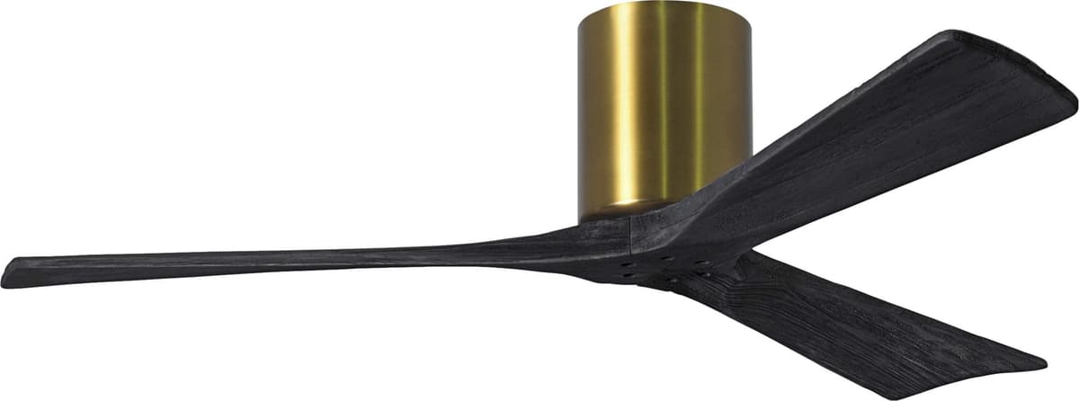 Matthews Irene 52" Flush Mount Ventilador de Techo DC Silencioso con Control Remoto y de Pared, 3 Aspas Madera Negra Mate, Brushed Brass IR3H-BRBR-BK-52