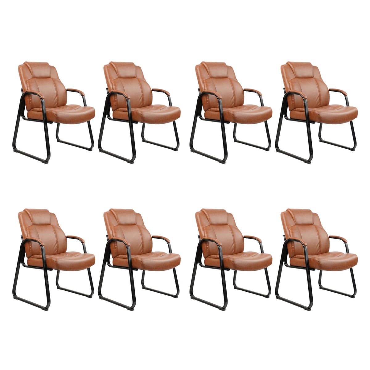 Silla de espera CLATINA Big & Tall para 500 lb, PU cuero, base tipo sled, sin ruedas, marrón, paquete de 8 LOPEZ(A)-B-BR