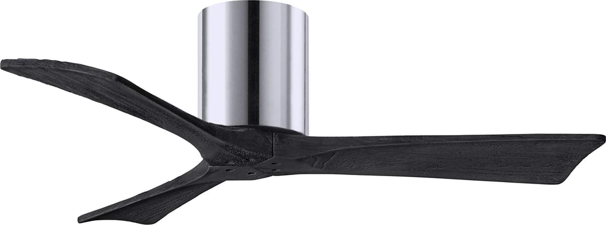 Matthews Irene IR3H-CR-BK-42 Ventilador de Techo Empotrado Resistente a la Humedad de 42" con Control Remoto y Control de Pared, Motor DC Silencioso, 3 Aspas de Madera Maciza Negro Mate, Cromo Pulido