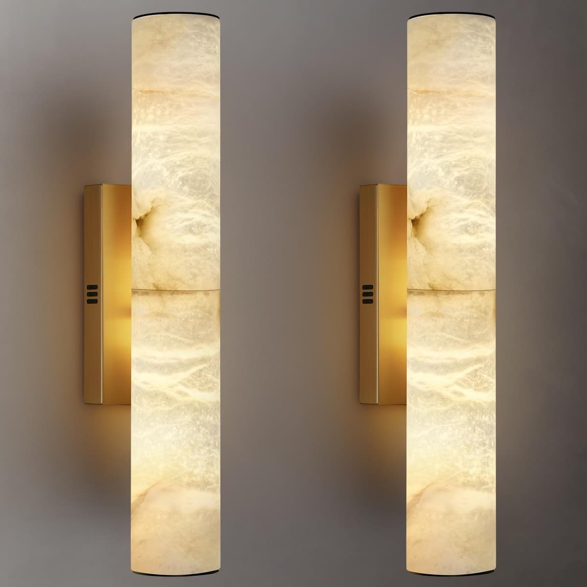 Sucelating Juego de apliques de pared de alabastro dorado 2 piezas, mármol natural español, 20" con base de latón, regulable, para baño y espacios interiores yunshi-WL-yuanzhu-500-brass-2pc