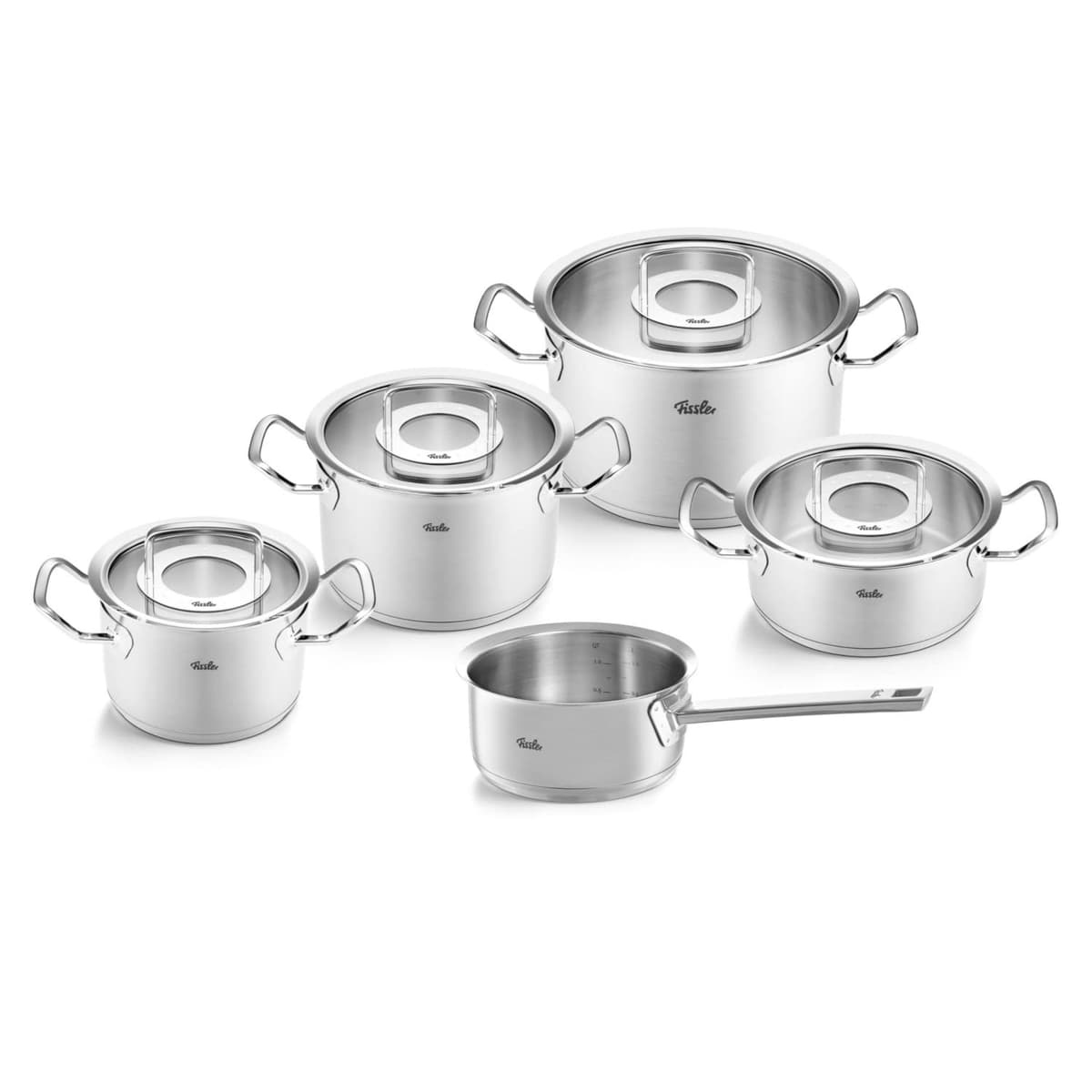Fissler Original-Profi juego de ollas 5 piezas acero inoxidable 18/10 con tapa de vidrio 084-129-05-000/0