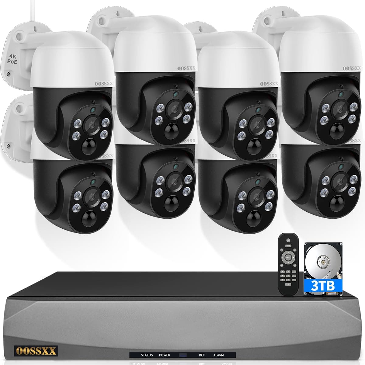 OOSSXX Sistema de cámaras de vigilancia cableadas para exteriores 4K PT PoE para el hogar PTZ Digital Zoom