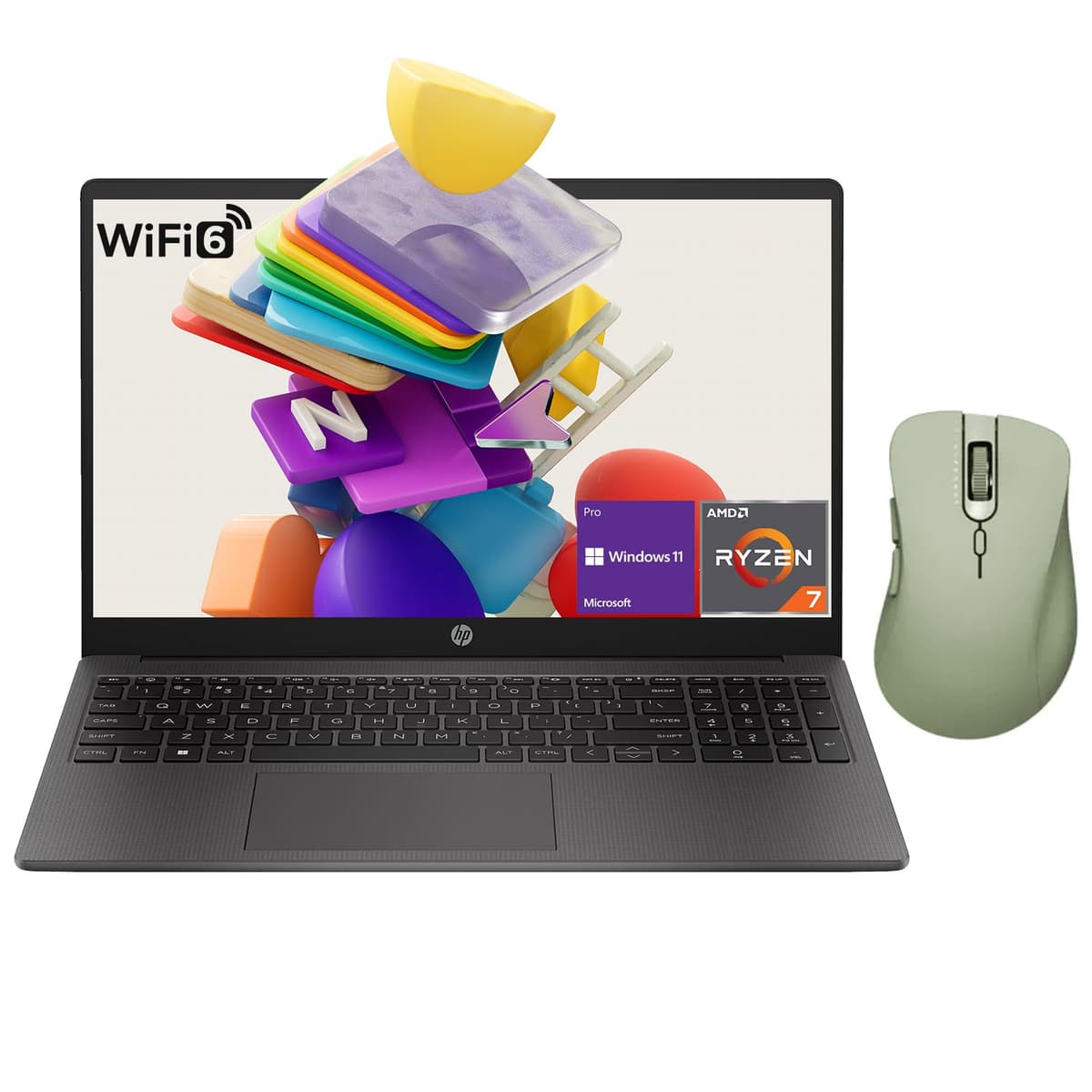 HP 255 G10 - Laptop Profesional 15.6" FHD, AMD Ryzen 7 7730U, 64GB RAM, 2TB SSD, Windows 11 Pro, con Mouse Inalámbrico AK9N8AT