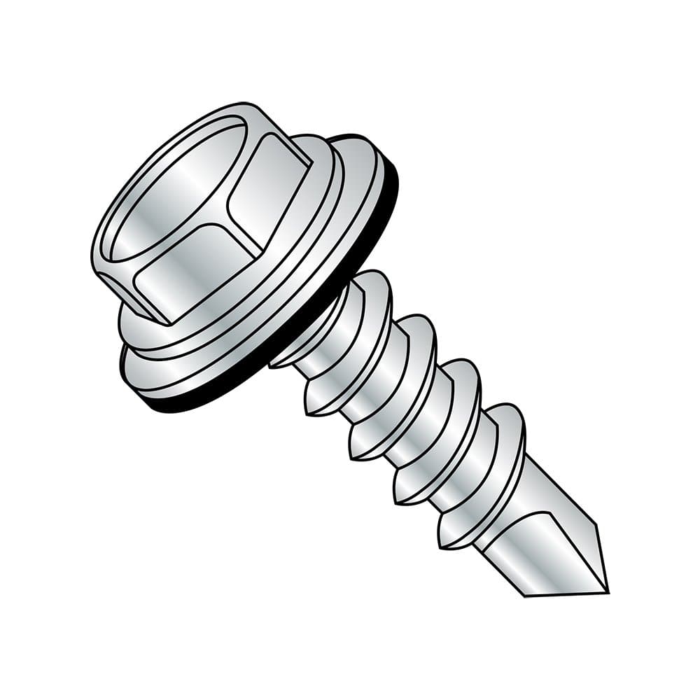 Small Parts 0808KWN Tornillo autocortante de acero zincado, cabeza hex washer sellada con arandela EPDM, hex, #8-18 x 1/2" (Pack de 100)
