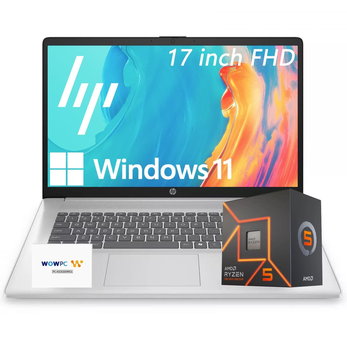 HP 17 Portátil Empresarial Edición 2025/2026, Pantalla 17.3" FHD IPS, Procesador AMD Serie 7000 Ryzen (Mejor que Intel i7-1355U), Tecla Copilot, 32GB RAM, 1TB SSD, HDMI, Wi-Fi 6, Windows 11 Pro, USB WOWPC Laptop
