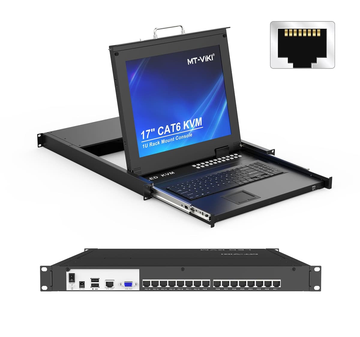 MT-VIKI 1716MS - KVM rack 16 puertos Cat6 para VGA/HDMI (dongles Cat6 se venden por separado) MT-1716MS