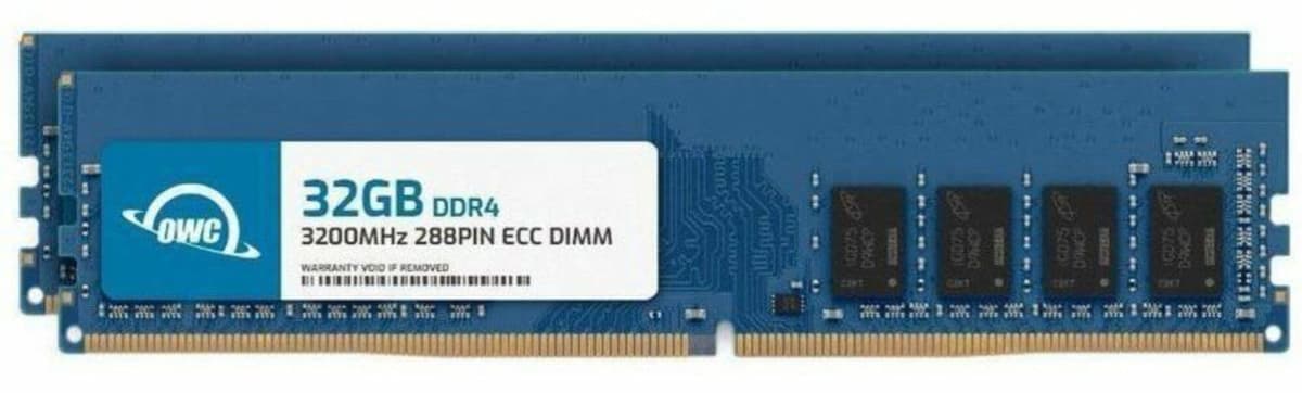 OWC 64GB (2x32GB) DDR4 3200MHz PC4-25600 CL22 2Rx8 ECC Unbuffered UDIMM 1.2V 288 pines Memoria RAM para Estación de Trabajo/Servidor OWC3E2D42R8064P