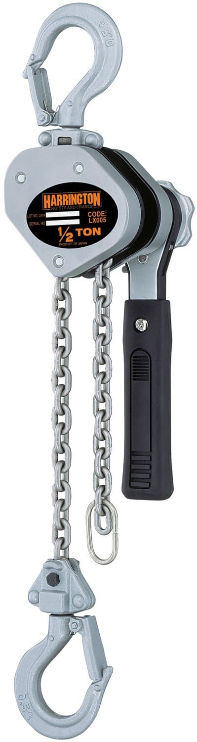 Polipasto de palanca Harrington LX, montaje en gancho, capacidad 1/2 tonelada, elevación 10', distancia cabeza 9.7", longitud palanca 7.1", abertura gancho 0.9" LX005-10