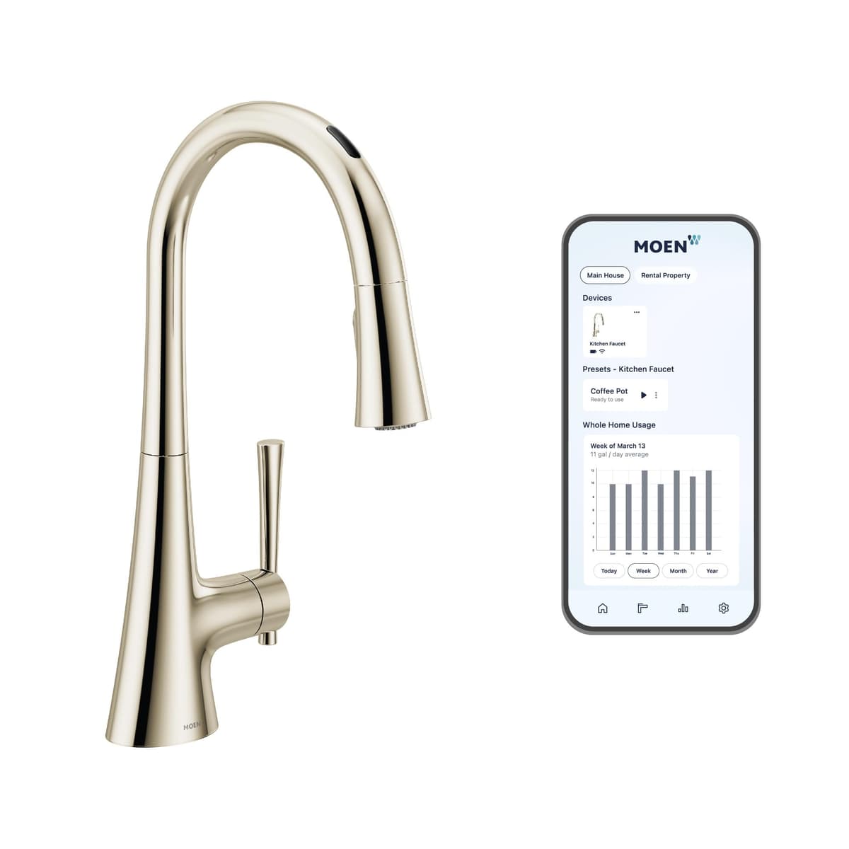Moen 9126EVNL Grifo Inteligente Kurv Sin Contacto con Rociador Extraíble de Cocina con Control por Voz y Power Boost, Níquel Pulido