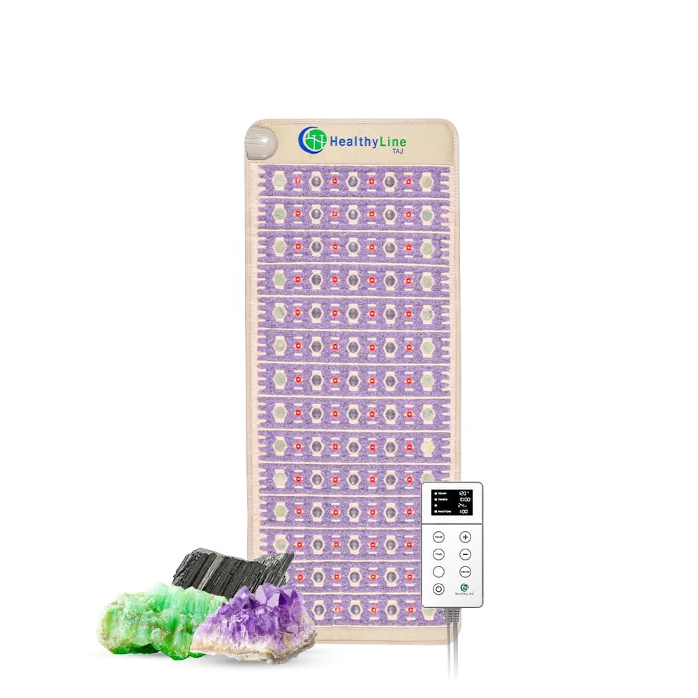 HealthyLine РЕМF Advanced Far Infrared Heating Pad - Biomat profesional para alivio y sanación, Terapia PEMF, Colchón corporal completo con luces rojas, Amethyst, Tourmaline y Jade - 60 x 24 TAJ-6024-PP-BFA
