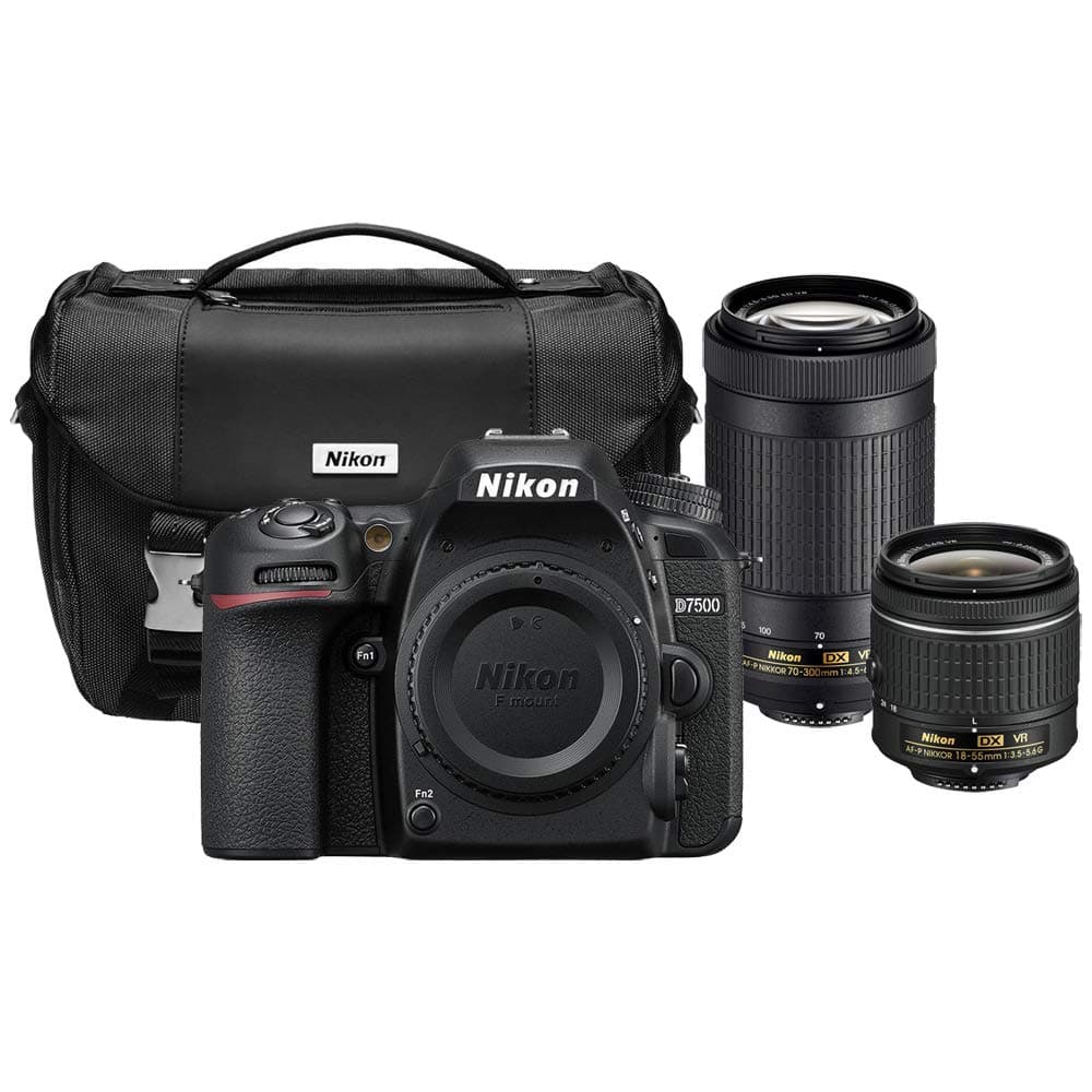 Nikon D7500 cuerpo con kit de lentes 18-55mm y 70-300mm (Reacondicionado) CRTE1NKD7500X2LN