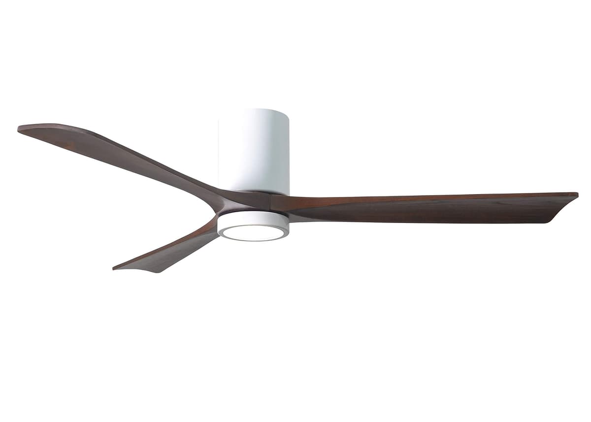 Matthews IR3HLK-WH-WA-60 Irene Lámpara de Techo Empotrada Silenciosa con Ventilador de 60", Luz y Control Remoto + Control de Pared, Motor DC Silencioso, 3 Aspas de Madera Maciza, Blanco Brillante con Tono Nogal