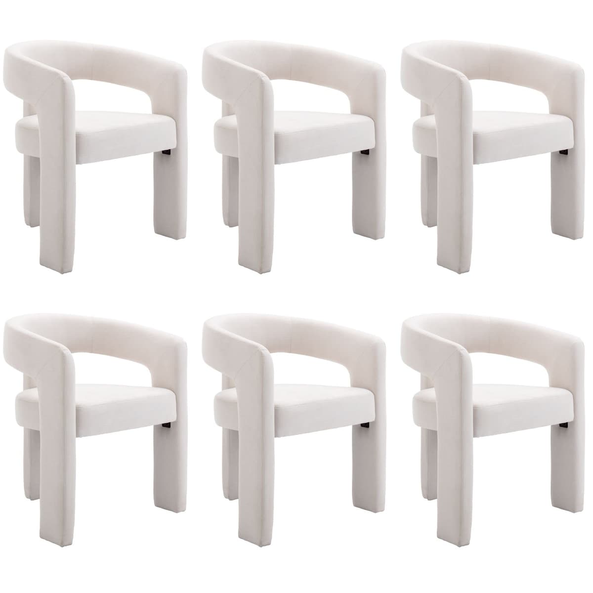 BESTANO Juego de 6 sillas de comedor tapizadas en tela de lino de estilo moderno con respaldo abierto, lindas sillas laterales tipo barril, sillón de cocina con reposabrazos, sillas de acento para comedor y dormitorio, marfil SY5101