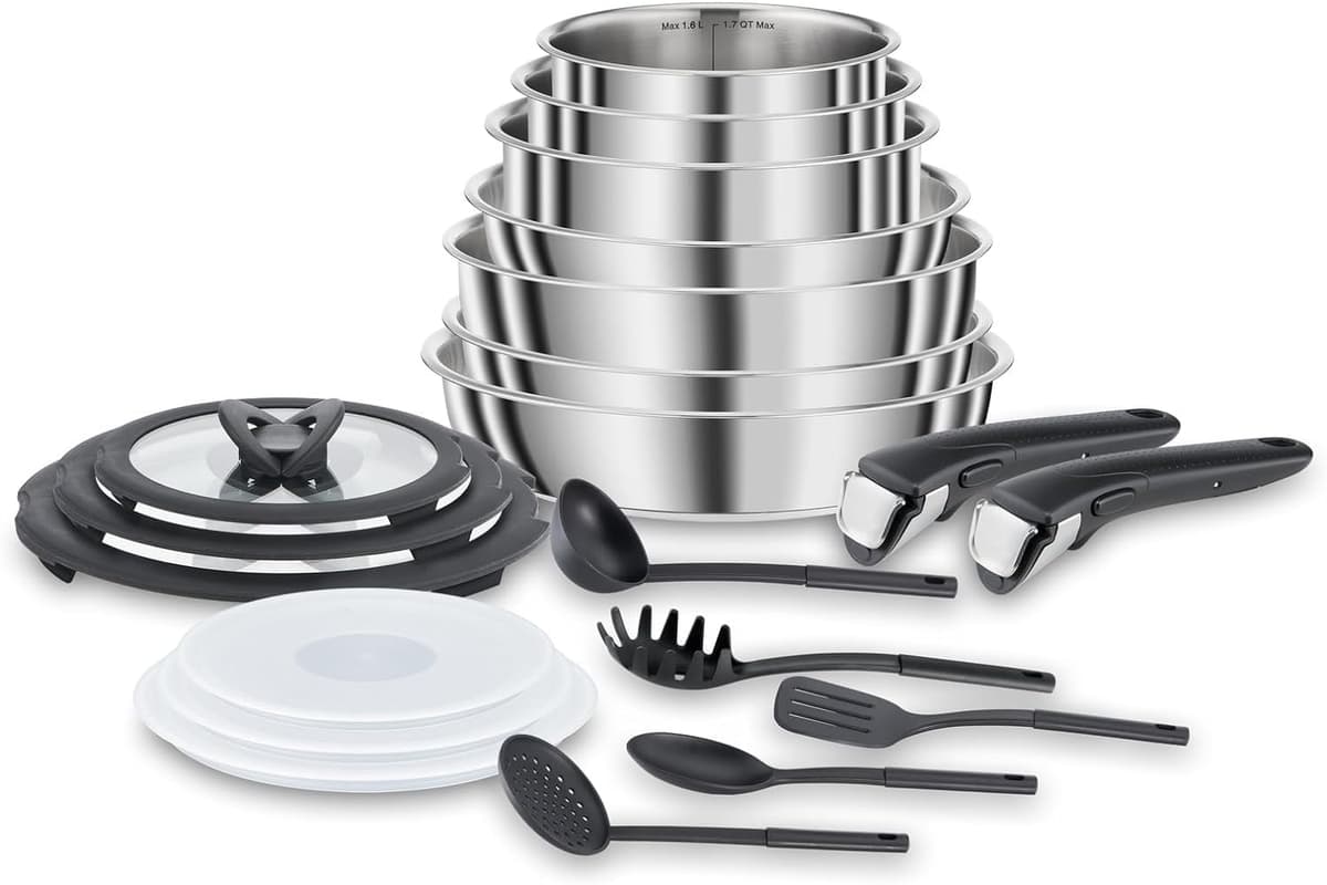 Lagostina Ingenio INOX Juego de Cocina 20 Piezas 18/10 Acero Inoxidable, Gris 012131600020