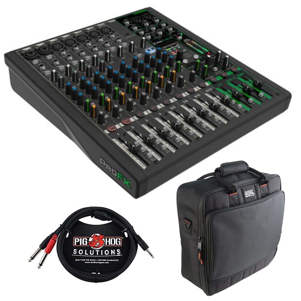 Mackie ProFX12v3+ Mezcladora Analógica 12 Canales con FX, USB y Bluetooth - Bundle con Funda y Cable 2056099-00