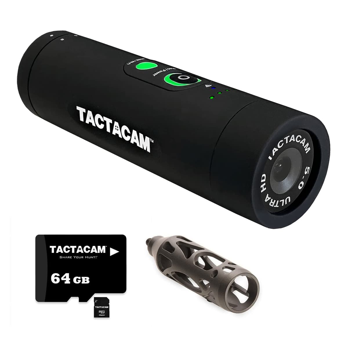TACTACAM Cámara de acción para caza 5.0 + Montura estabilizadora para arco y tarjeta MicroSD de 64GB C-FB-5